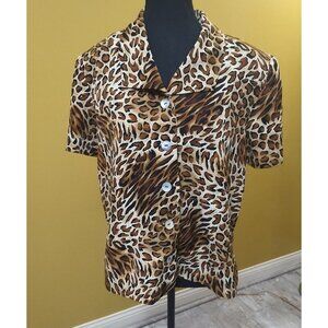 Ladies Vintage Miss Dorby Animal Print Button Down L